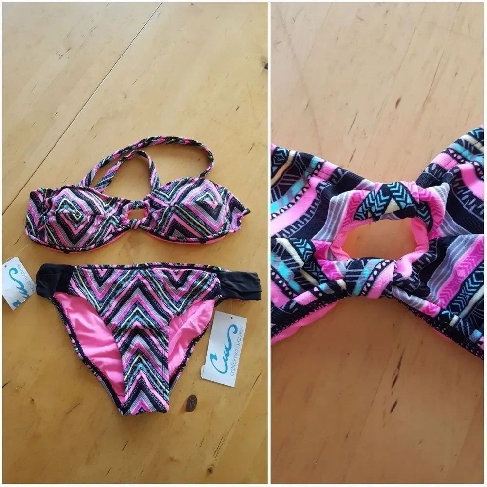 California Waves Strapless Bikini Sz M